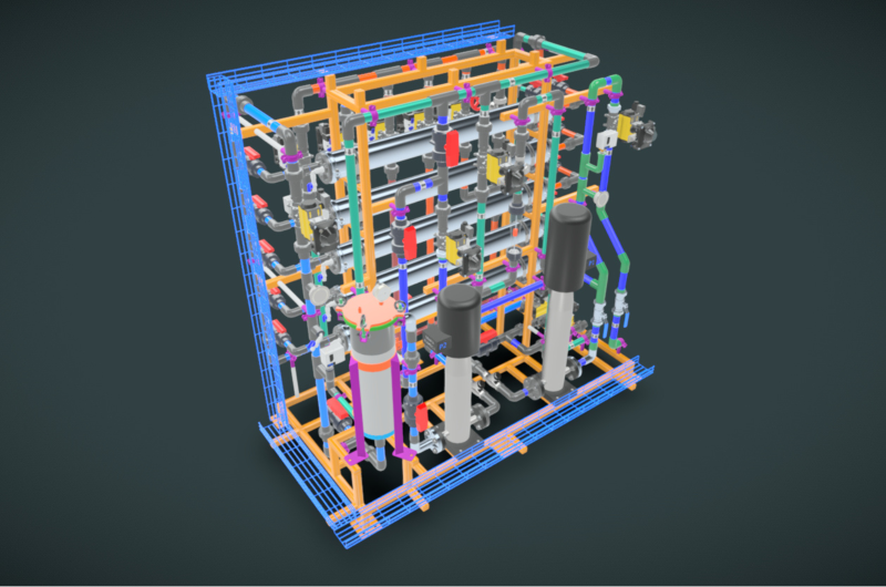 1000LH RO 过滤系统,带自动 CIP 4 膜 4040 3D 模型 .c4d .max .obj .3ds .fbx .stl .blend