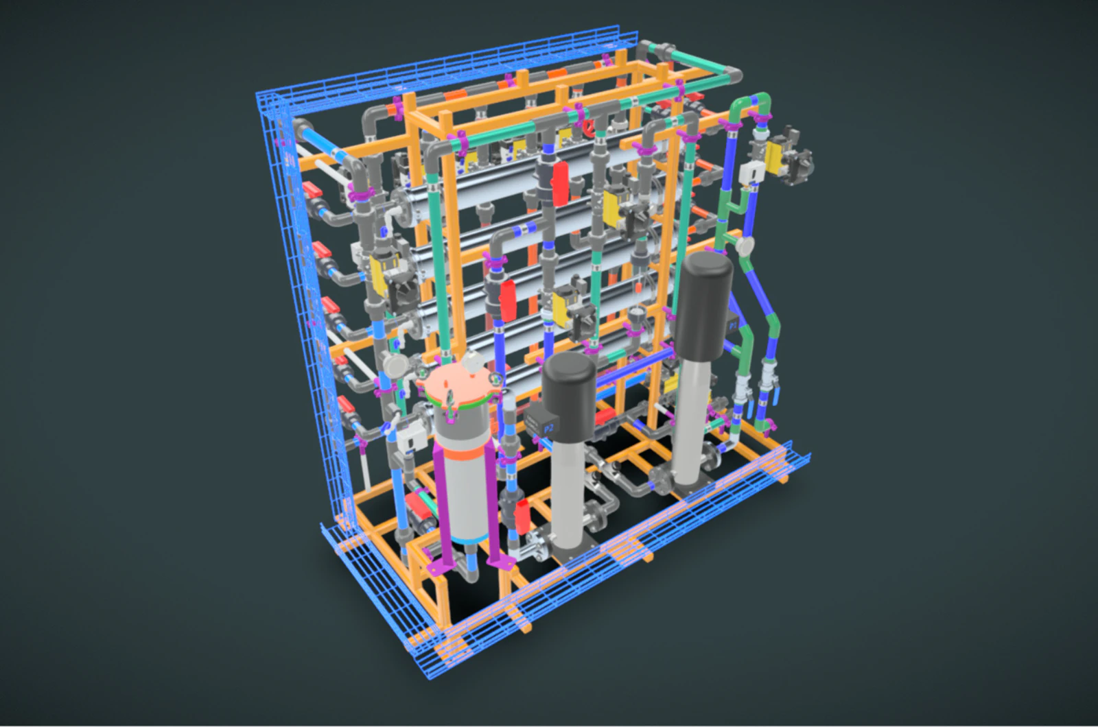 1000LH RO Filter System with Auto CIP 4 Membranes 4040 3D Model .c4d .max .obj .3ds .fbx .stl .blend 