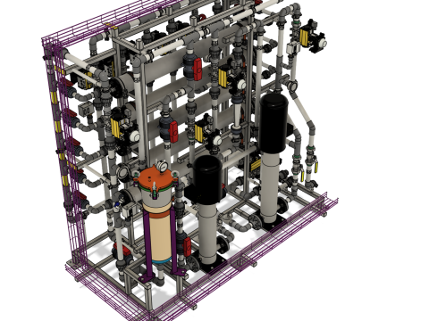 1000LH RO 过滤系统，带自动 CIP 4 膜 4040 3D 模型
