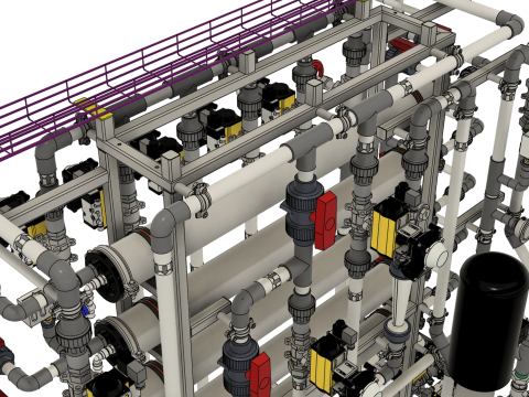 1000LH RO 过滤系统，带自动 CIP 4 膜 4040 3D 模型