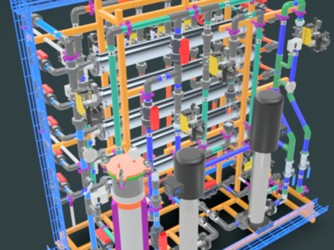 1000LH RO 过滤系统，带自动 CIP 4 膜 4040 3D 模型