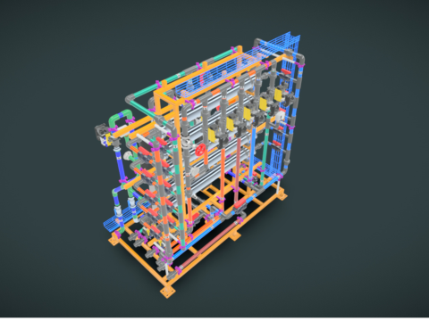 1000LH RO 过滤系统，带自动 CIP 4 膜 4040 3D 模型