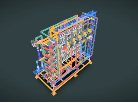 1000LH RO Filter System with Auto CIP 4 Membranes 4040 3D Model