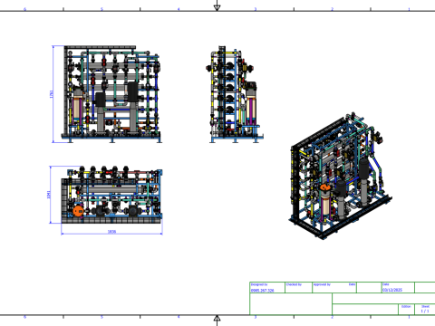 1000LH RO 过滤系统，带自动 CIP 4 膜 4040 3D 模型