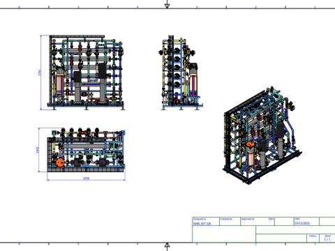 1000LH RO Filter System with Auto CIP 4 Membranes 4040 3D Model