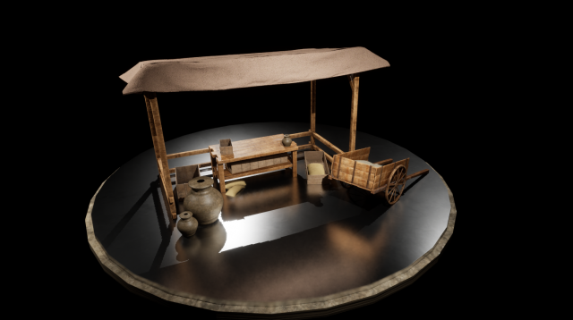 Medieval Market Stall 3D Modell .c4d .max .obj .3ds .fbx .stl .blend