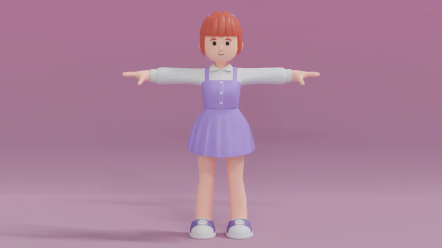 Personagem de desenho animado de mulher m&iacute;nima 03 Modelo 3D .c4d .max .obj .3ds .fbx .stl .blend 