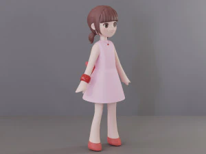Minimal Woman Cartoon Character 3D Model