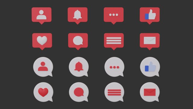 Bubble Notification Icon Set 3D Model .c4d .max .obj .3ds .fbx .stl .blend 