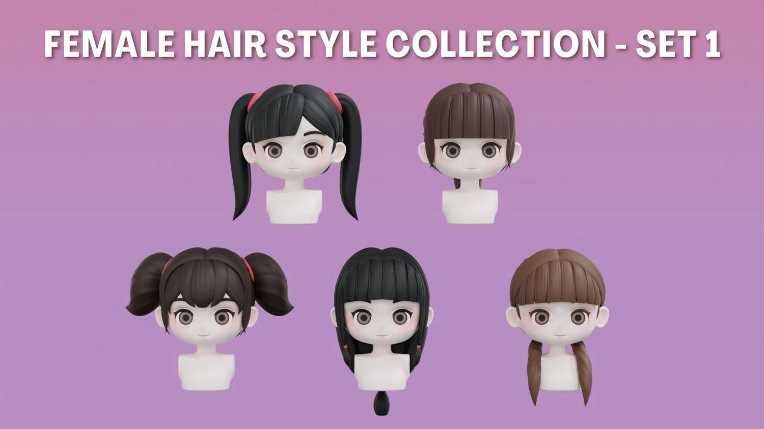 Female Hair Style Set 01 3D Model .c4d .max .obj .3ds .fbx .stl .blend 