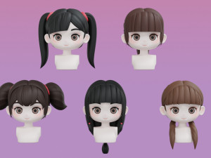 Female Hair Style Set 01 Model 3D