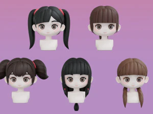 Female Hair Style Set 01 3D Model