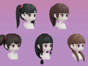 Female Hair Style Set 01 3D Model
