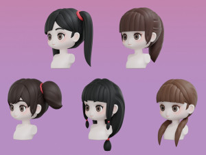 Female Hair Style Set 01 Model 3D