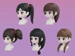 Female Hair Style Set 01 3D Model
