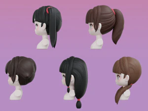 Female Hair Style Set 01 3D Model
