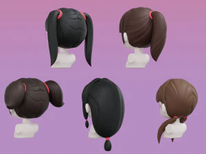 Female Hair Style Set 01 3D Model