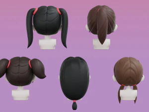 Female Hair Style Set 01 3D Model