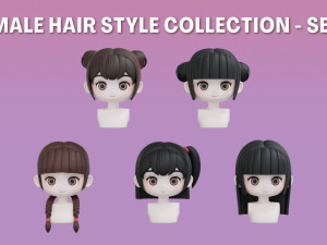 Female Hair Style Set 02 3D Model