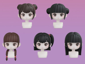 Female Hair Style Set 02 3D Model