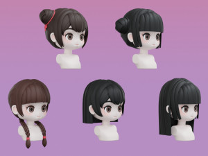 Female Hair Style Set 02 3D Model