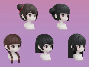 Female Hair Style Set 02 3D Model