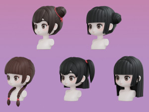 Female Hair Style Set 02 3D Model