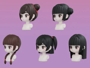Female Hair Style Set 02 3D Model