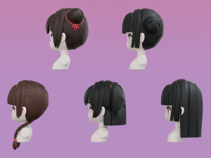 Female Hair Style Set 02 3D Model