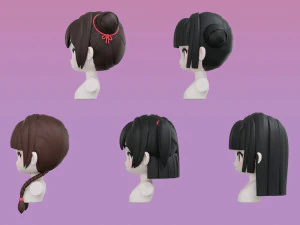 Female Hair Style Set 02 3D Model