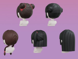 Female Hair Style Set 02 3D Model