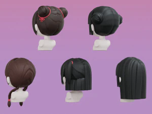 Female Hair Style Set 02 3D Model