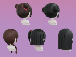 Female Hair Style Set 02 3D Model