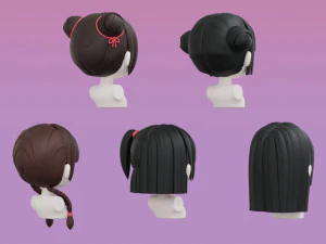 Female Hair Style Set 02 3D Model