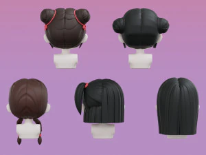 Female Hair Style Set 02 3D Model
