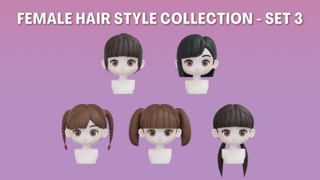 Female Hair Style Set 03 3D मॉडल .c4d .max .obj .3ds .fbx .stl .blend 