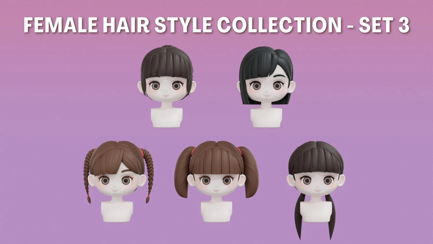 Female Hair Style Set 03 3D Model .c4d .max .obj .3ds .fbx .stl .blend 