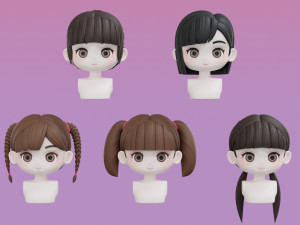 Female Hair Style Set 03 3D मॉडल
