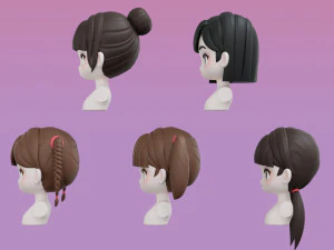 Female Hair Style Set 03 3D Model