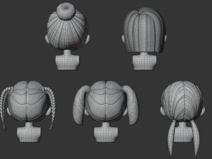 Female Hair Style Set 03 3D Model