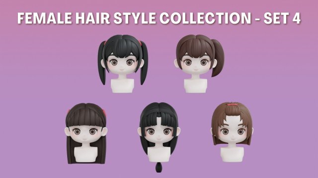Female Hair Style Set 04 3D Модель .c4d .max .obj .3ds .fbx .stl .blend 