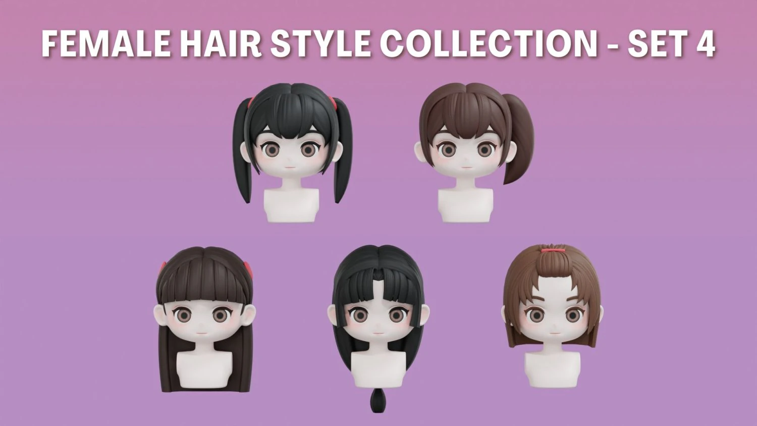 Female Hair Style Set 04 3D Model .c4d .max .obj .3ds .fbx .stl .blend 