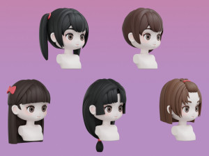 Female Hair Style Set 04 3D Модель