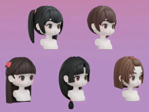 Female Hair Style Set 04 3D Model