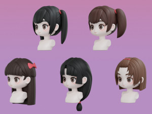 Female Hair Style Set 04 3D Модель