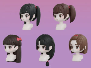 Female Hair Style Set 04 3D Model