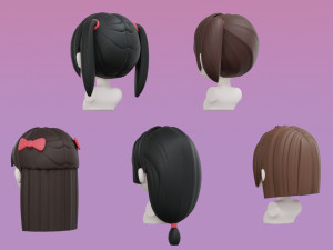 Female Hair Style Set 04 3D Модель