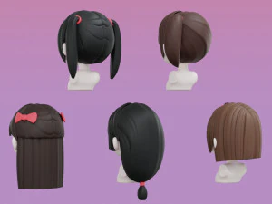 Female Hair Style Set 04 3D Model