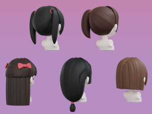 Female Hair Style Set 04 3D Модель