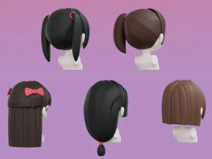 Female Hair Style Set 04 3D Model